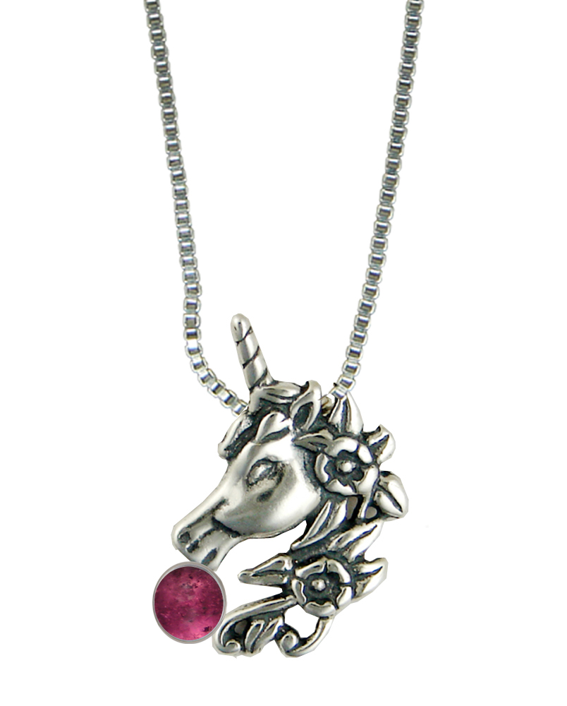 Sterling Silver Unicorn of the Summer Day Pendant With Pink Tourmaline